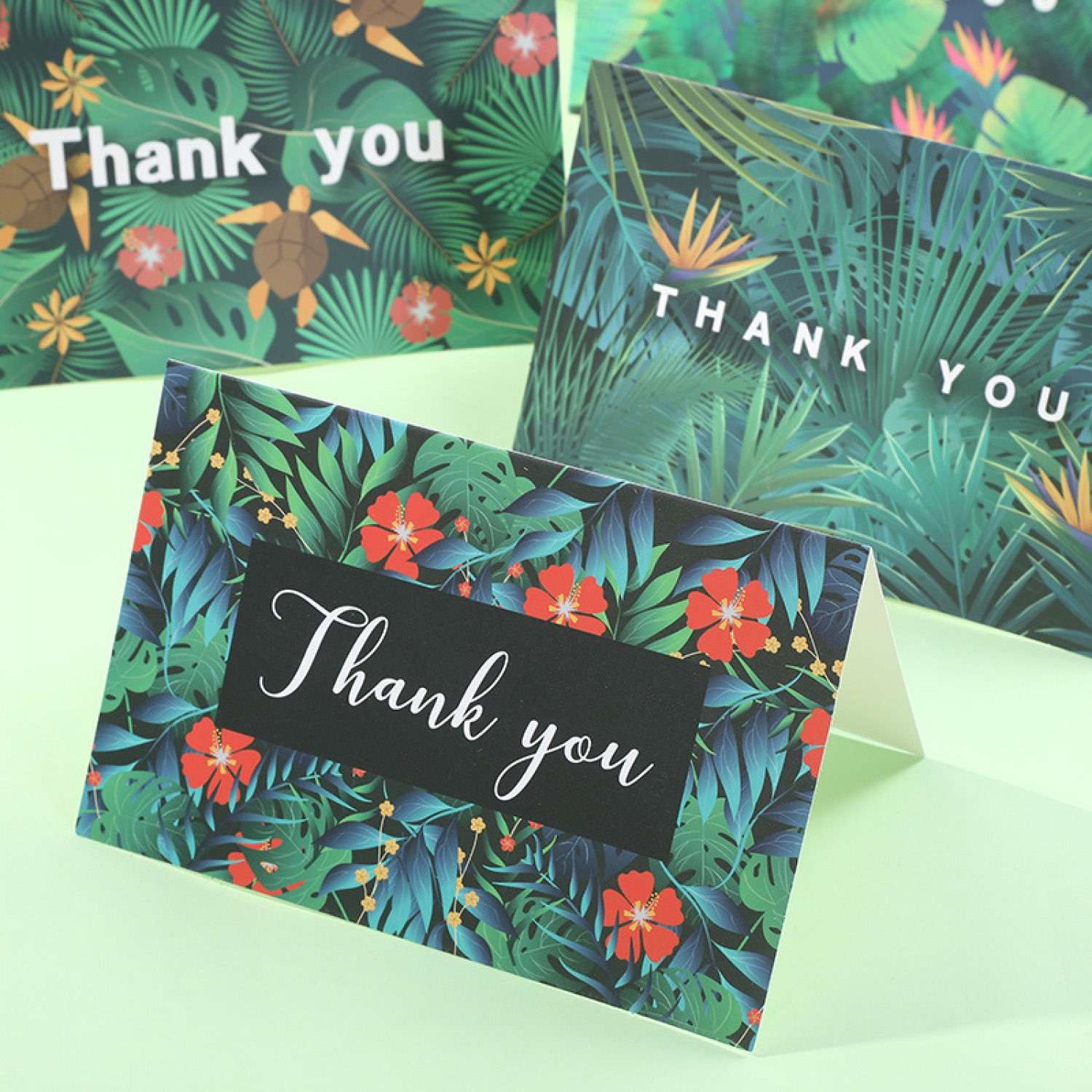 Green Thank You Card Beautiful Card Tropical Plant Pattern Customized